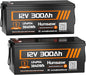 Bluetooth 12V 300Ah Battery LiFePO4 Lithium Built-in 100A BMS, 15000 Deep Cycles Battery 3840Wh with Low-Temp Protection for RV Marine Trolling Motor Home Energy Storage Off-Grid Living, 2 PACK
