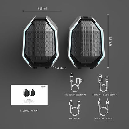 D-ONE 30W PC Gaming Computer Speakers for Laptop, Mac, Desktop Computer, Woofer Speakers, Bluetooth, USB, 3.5mm AUX Inputs, RGB Lights, Multimedia Speakers, White