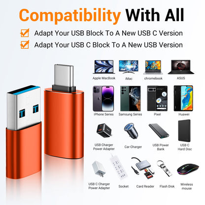 Temdan USB to USB C Adapter,Car Charger OTG Converter Compatible with MacBook Pro Air 2024,Samsung Notebook and More Type C,for iPhone 17 16 15 Air Plus Pro Max,OTG Adapters-Orange