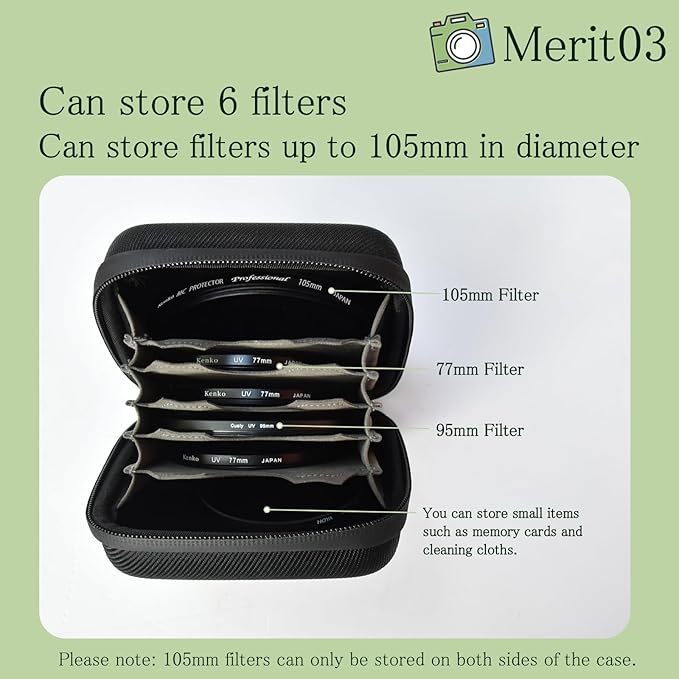 Hard Shell Camera Filter Case Camera Filter Accessories and Storage Suitable for 6 circular filters with a maximum diameter of 95mm Microfiber-Lined Pockets