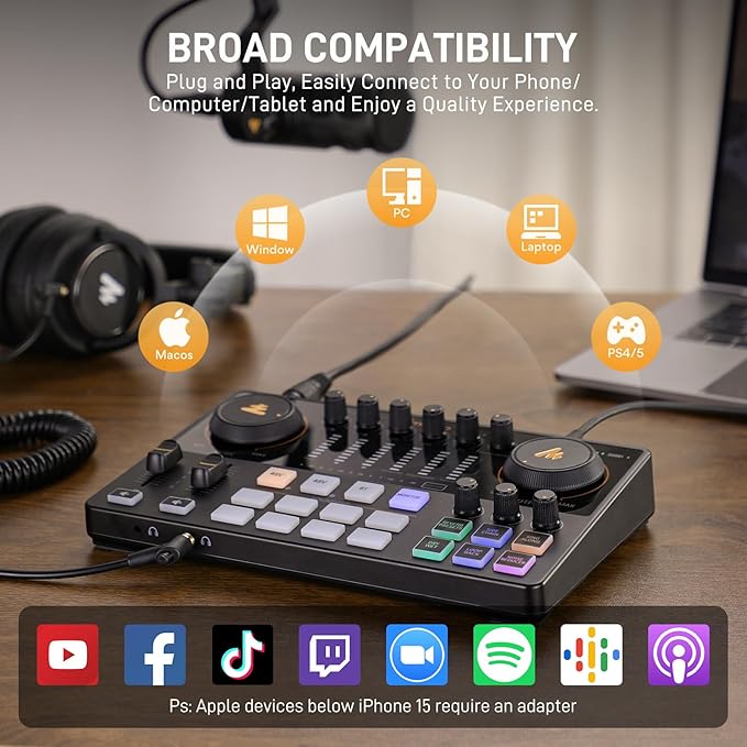MAONO Podcast Equipment Bundle: Audio Interface mixer with Dual XLR Input for Podcast Streaming - MaonoCaster E2 Gen2 (E2 GEN2+PD400X+BA92+MH601)
