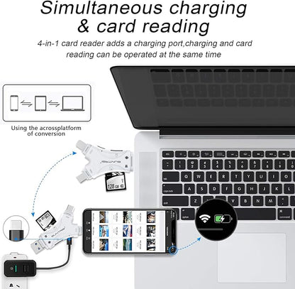 SD Card Reader for iPhone/ipad/Android/Mac/Computer/Camera,4 in1 Micro SD Card Reader Trail Camera Viewer, Portable Memory Card Reader SD Card Adapter for SD and TF Cards(White)