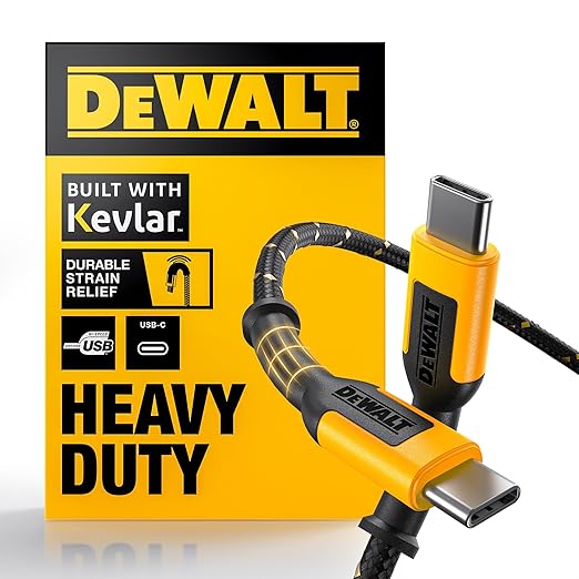 DEWALT Heavy Duty USB C Cable, Jobsite 60 Watt USB C Cable, High Speed Type-C to Type-C, Fast Charge PD USBC Fast Charging Cord for iPhone 16/15 Plus Pro Max, MacBook, iPad, Samsung Galaxy, 4 ft