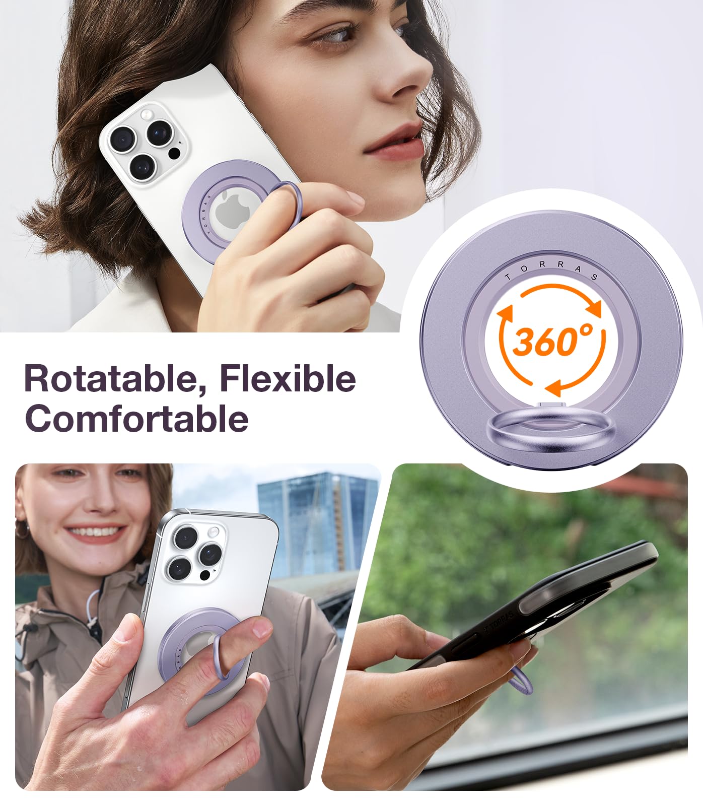 TORRAS 2025 Upgrade [Dual-Ring] Fit for MagSafe Phone Grip Ring Holder [Dual-Ring] Compatible with MagSafe Kickstand Magnetic for iPhone 17/16/15/14/13/12/11 Samsung, Google Accessories, Purple
