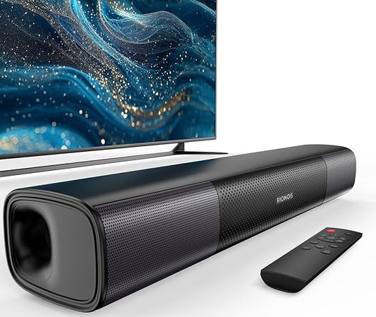 RIOWOIS Sound Bar for Smart TV, Bass Boost and Crisp Vocals,Bluetooth Soundbar for TV/PC/Gaming/Projectors,Optical/AUX/Wall Mount,17inch