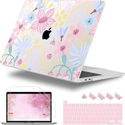 Lepeoac Case for MacBook Pro 13 inch Case M2 2022-2016 A2338 M1 A2251 A2289 A2159 A1989 A1708 A1706, Plastic Hard Shell + Keyboard Cover + Dust Plug, Florals