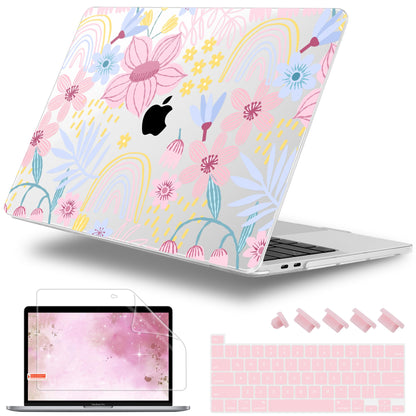 Lepeoac Case for MacBook Pro 13 inch Case M2 2022-2016 A2338 M1 A2251 A2289 A2159 A1989 A1708 A1706, Plastic Hard Shell + Keyboard Cover + Dust Plug, Florals