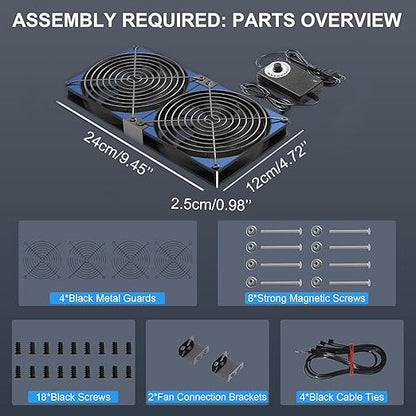 240mm Adjustable Computer PC Vent Fan 3-12V Speed Controller for Chicken Coop Rack Space Window Wall Cabinet Server Mining Rig Exhaust Cooling