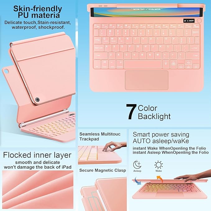 for iPad 9th Generation Case with Keyboard,Magic Style Keyboard Case for iPad 9th/8th/7th Gen 10.2 inch - Floating Cantilever Magnetic Stand Multi-Touch Trackpad (Rose Gold)