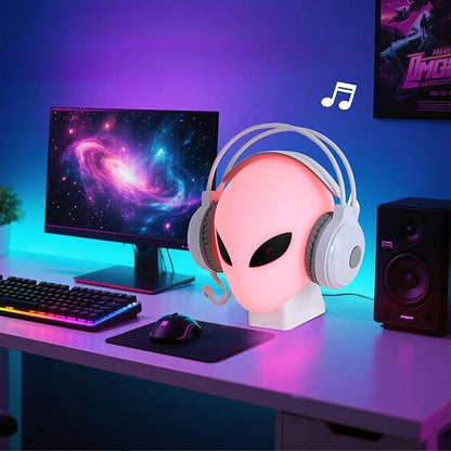 RGB Headphone Stand with Music Rhythm Light, 8-Color LED Gaming Headset Holder with USB & Type-C Charging Ports, Voice-Activated Light for PC Desk Setup, Gamer Gifts for Men & Boys