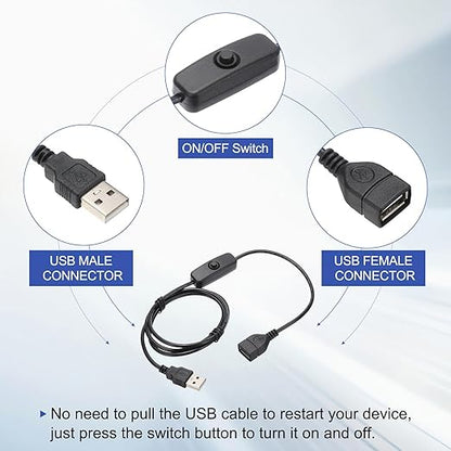MECCANIXITY USB Extension Cable with ON/Off Button Switch 1m USB Male to Female Extension Cord for Desk Lamp Fan LED Light Strip Black Pack of 1