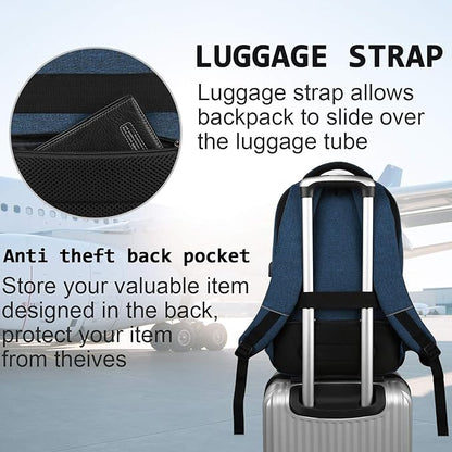 17 Inch Laptop Backpack, Business Anti Theft Slim Durable Laptops Backpack with USB Charging Port, Water Resistant College Computer Bag Gifts for Men & Women Fits 15.6 Inch Notebook-Blue
