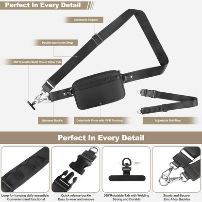 YFWE Phone Strap Crossbody, Clip and Go Strap for Phone with Wallet Crossbody, Adjustable Phone Lanyard Belt Strap with Detachable RFID Wristlet Wallet (XL)