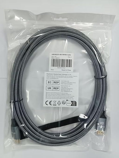 ARISKEEN 8K HDMI Cable 17 FT, 48Gbps High Speed HDMI 2.1 Cable, 8K 60Hz, 4K 120Hz 144Hz Braided HDMI Cord - 17 Feet