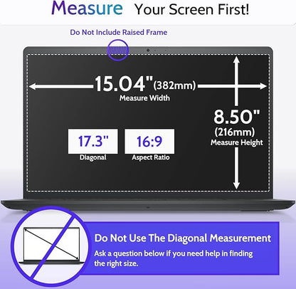 3 Pcs 17.3" Anti Blue Light Screen Protector Compatible With Lenovo Hp Dell Acer Asus Samsung etc Laptop-16:9 Aspect, 17.3 Inch Computer Monitor Glare Filter Uv Blocker Shield Cover Eye Protection