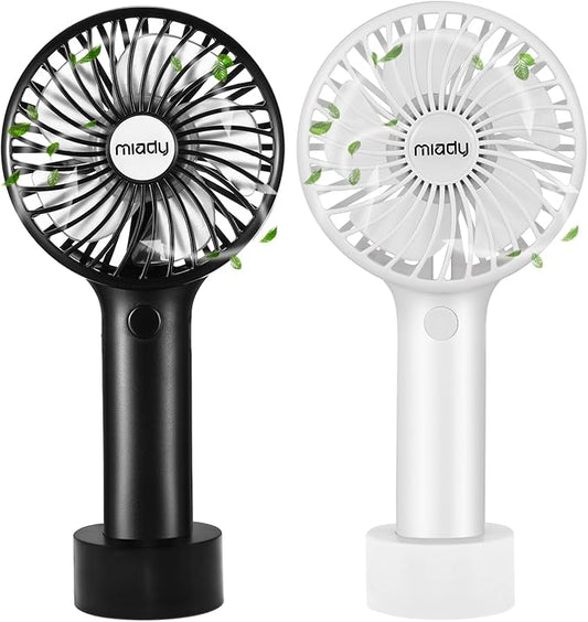 Miady 2-Pack Upgraded 5000mAh Portable Handheld Fan 3 Speed Mini USB Strong Wind 7-20 Hours Runtime Personal Electric for Travel Office Outdoor