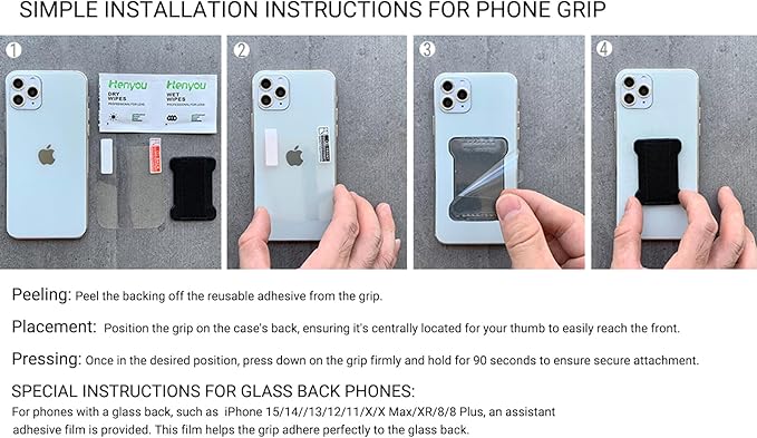 WUOJI Universal Phone Grip for Smartphones - Phone Holder for Hand - Wireless Charging Compatible (Silver) - 2Pack