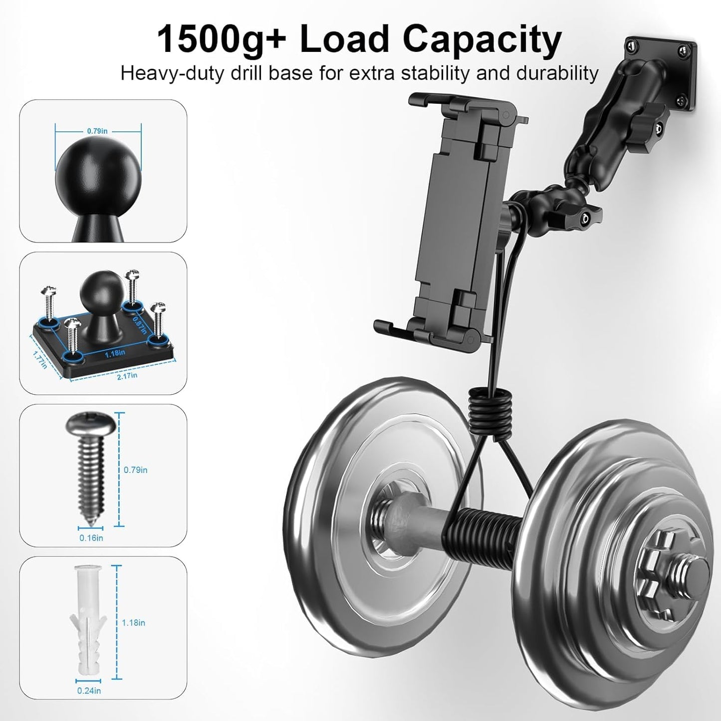 PLDHPRO Tablet Mount for Truck, Heavy Duty Drill Base Tablet Holder for Car Dashboard, Adjustable 2-Stage Stand Compatible with iPad, Galaxy Tab/Z Fold, 5.5-14.6'' Phone Tab for Wall, Vehicle, Boat