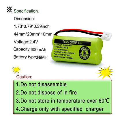 OXWINOU 2.4v BT184342 BT284342 BT18433 BT28433 BT183348 BT283348 BT-1011 Replacement Battery Compatible with Phone CS6209 CS6219 CS6229 DS6151 89-1330-01-00 CPH-515D(2-Pack)