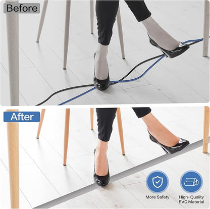 Floor Cord Cover Self Adhesive Cord Hider Floor Extension Cord Covers for Floor Power Cord Protector Cable Management Prevent Cable Trips Cable Cavity 0.51" W x 0.31" H (Grey, 10Ft)