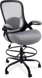 HYLONE 400lbs Heavy Duty Drafting Chair 5" Thickened Seat Office Chair with Flip-Up Armrests Tall Ergonomic Computer Chair with Lumbar Support and Adjustable Footrest Ring Standing Desk Chair(Grey)