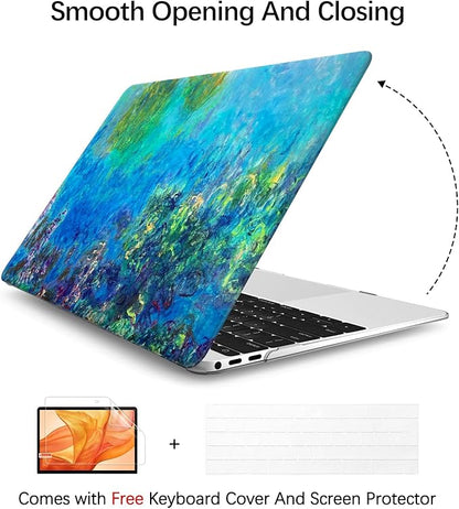 Berkin Arts Compatible with MacBook Air 13 inch Cover, 2022-2018 Release A1932 with Touch ID with Keyboard Cover & Screen Protector Cloisonnism (Wisteria by Monet)