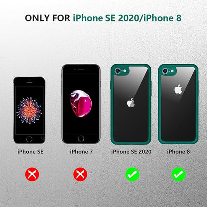 Miracase for iPhone SE Phone Case 3rd/2nd Generation 2022 2020 Full-Body with Built-in Glass Screen Protector, Heavy Duty 360° Protective Shockproof Bumper Cover for iPhone 8/SE, Green