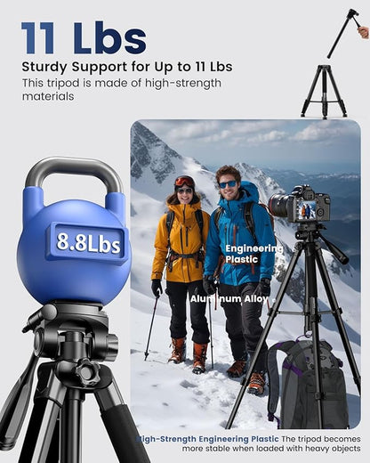 73" Camera Tripod and Monopod, Professional Aluminum Tripod Stand for Mirrorless Camera/DSLR/Cell Phone/Camcorder/GoPro, with Phone Holder and Travel Bag (Black)