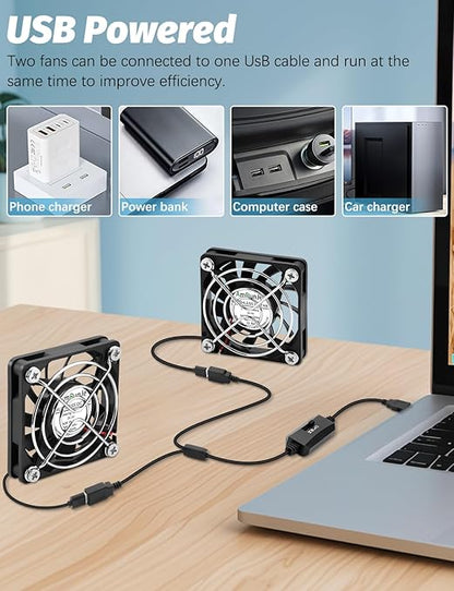 AmRunJe 60mm USB Cooling Fan 2PCS, 5V Brushless DC Fans with Variable Speed