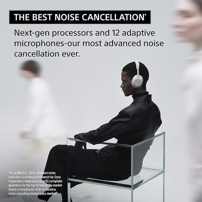 Sony WH-1000XM6 The Best Wireless Noise Canceling Headphones, HD NC Processor QN3, 12 Microphones, Adaptive NC Optimizer, Mastered by Engineers, Studio-Quality, 30-Hour Battery, Platinum Silver
