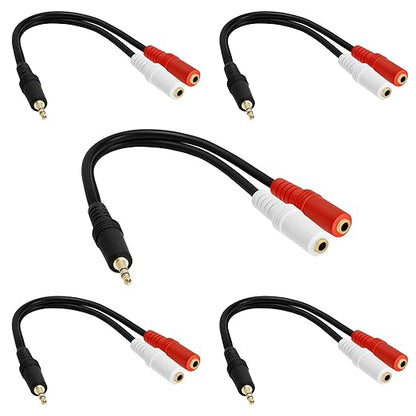 Cmple - 5 Pack 3.5mm Audio Stereo Y Splitter Extension Cable - 2 Ports 3.5mm Male to Female Headset Splitter Adapter