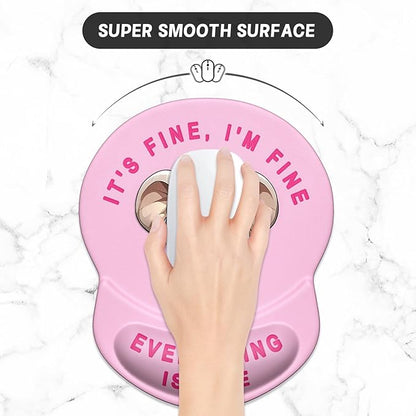 ITNRSIIET Ergonomic Mouse Pad with Gel Wrist Support Small Wrist Rest Smooth Surface Non-Slip PU Base Comfortable Office Supplies Pain Relief, 8.7 x 7.2 inches, Pink Pretty Elephant