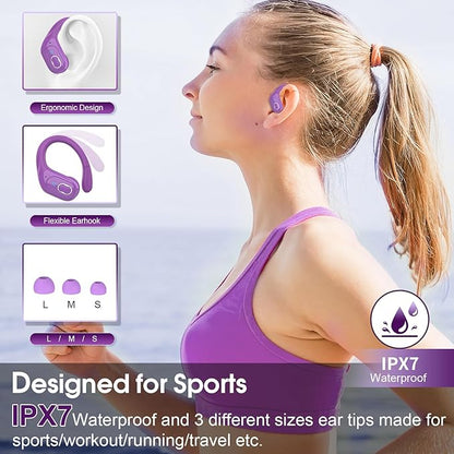Wireless Earbuds 75H Bluetooth 5.4 Sport Headphones with Earhooks, Purple
