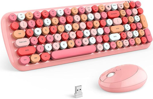 KNOWSQT Wireless Keyboard and Mouse Combo, Light Pink 100 Keys 2.4 GHz Round Keycap Typewriter Keyboards, USB Receiver Plug and Play, for Windows, PC, Laptop, Mac, Desktop