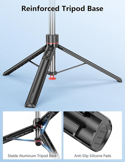 70'' Automatic Tripod, Extendable Selfie Stick Phone with Magnetic Remote & 1/4" Screw Camera Tripod Lightweight Travel Tripod for Cell Phone Compatible with iPhone 16/15/14/13/12/Android