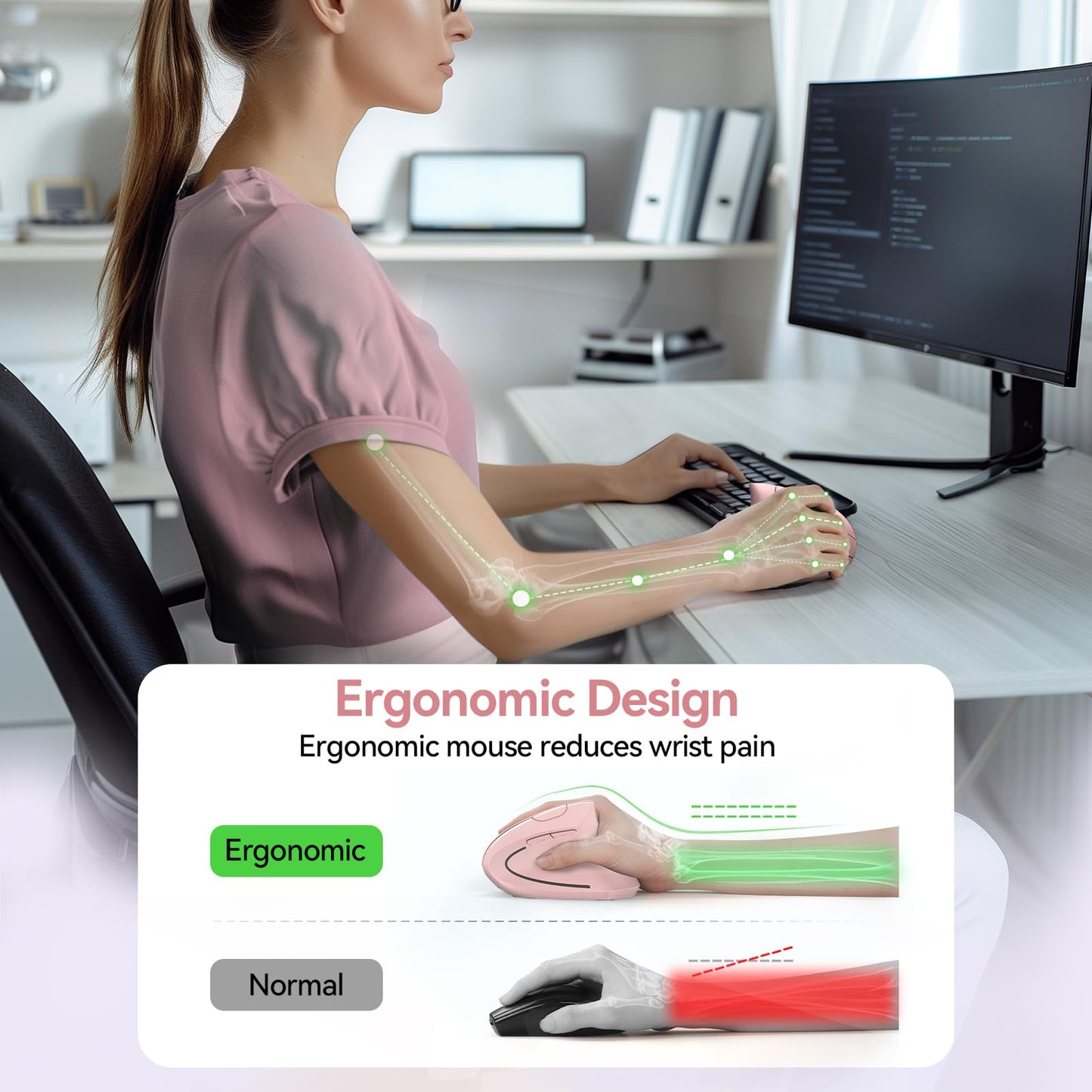 TECKNET Wireless Ergonomic Mouse, Rechargeable Wireless Vertical Mouse