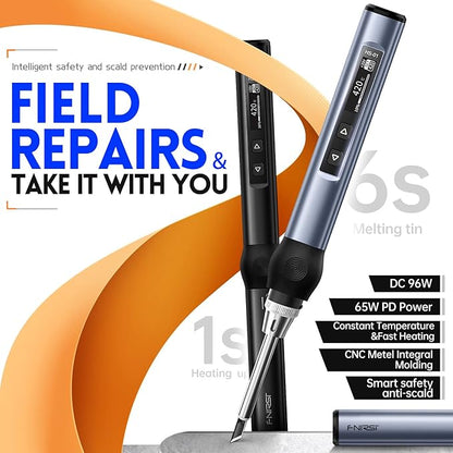 FNIRSI Soldering Iron Kit, DC/PD(96W/65W) Mini Digital Soldering Iron, 180-780℉ Fast Heating, 6 Soldering Tips, Digital OLED Screen Display, Auto Sleep (With Power Adapter)