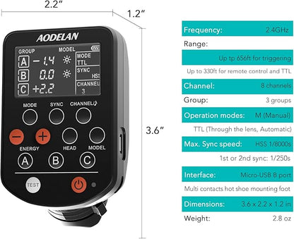 AODELAN Wireless TTL Flash Trigger with High-Speed Sync HSS 1/8000s for Nikon Camera; Replace for P-rofoto Air Remote TTL-N