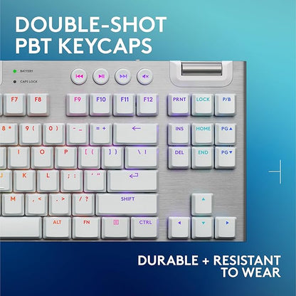 Logitech G915 X Lightspeed TKL Wireless Mechanical Gaming Keyboard, Double-Shot PBT Keycaps, Fully Programmable Keys, RGB Backlit Mac/PC Gaming Keyboards, Aluminum Finish, GL Tactile Switches, White