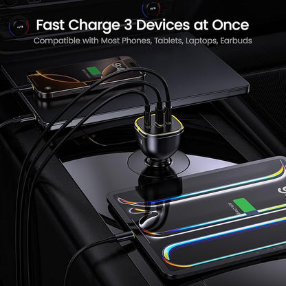 AOHI 165W Laptop Car Charger Adapter 140W PD 3.1/ 100W PD 3.0 USB C Super Fast Charging PPS 45W 3-Ports QC5.0 Car Lighter Charger for MacBook Pro, iPhone 16/15, Galaxy S24 Ultra, iPad, Black