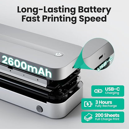 P1 Pro Thermal Printer, Large Format Portable Bluetooth Inkless Printer with 1 Roll Paper 8.5x11 Inch, Compatible with iPhone ＆ Computer,Home Office Essentials