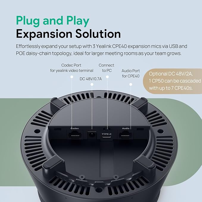 Yealink CP50 Conference Call Speaker and Microphone with Ai Noise Cancellation, Speakerphone for Teams Room, 8 360° Omnidirectional Mics, Bluetooth, USB-C, Daisy Chain, 19.69ft Pickup Telephon