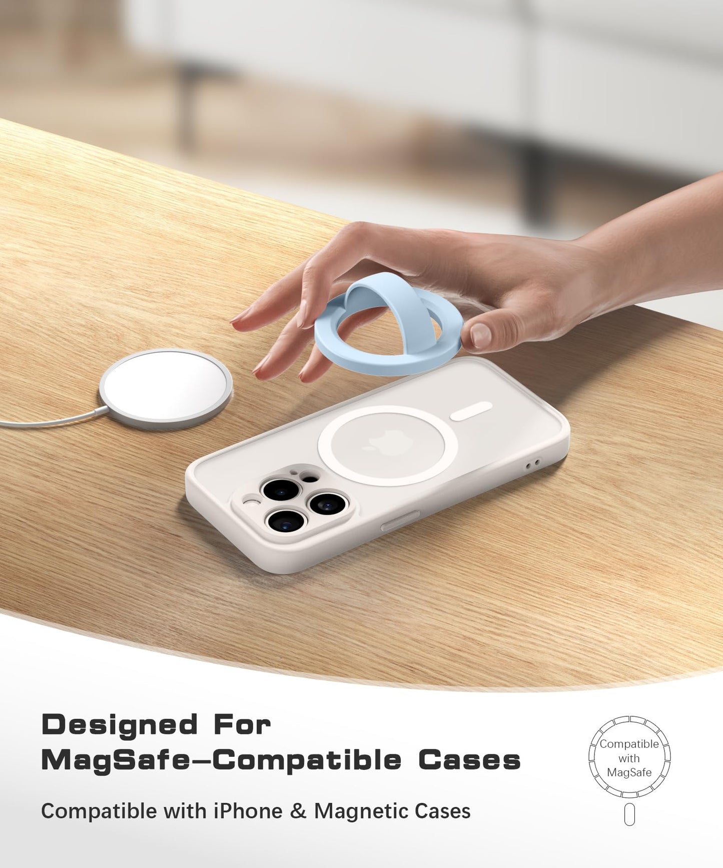 SuydanBox Magnetic Phone Grip, Removable Loop Grip with Soft Finger Strap, Silicone Phone Ring Holder for Back of Phone for iPhone 16/15/14/13/12 Pro Max/Plus, Blue