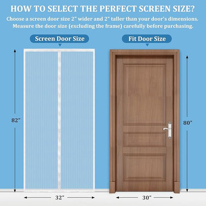 Magnetic Screen Door - Self Sealing, Heavy Duty, Hands Free Mesh Partition Keeps Bugs Out Let Breeze in- Pet and Kid Friendly - Keep Open Feature (White, Fit Door Size 30 x 80 Inch)
