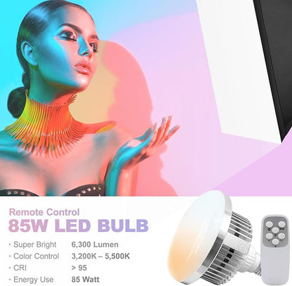 LimoStudio (LED Super Bright) 3400W Output Remote Control, 22 x 32 inch Softbox 85W Bulbs Light Kit, 3000K-5500K Adjustable Color & Brightness, 12600 Lumen, CRI>95, Soft Box Diffuser, AGG3214