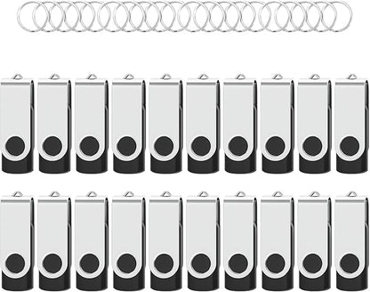 Flash Drives 128MB 20 Pack with Keychains, Swivel USB 2.0 Thumb Drives Bulk USB Drive Memory Stick USB Stick Pack (Black)