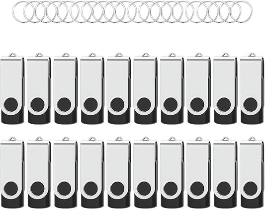 Flash Drives 128MB 20 Pack with Keychains, Swivel USB 2.0 Thumb Drives Bulk USB Drive Memory Stick USB Stick Pack (Black)