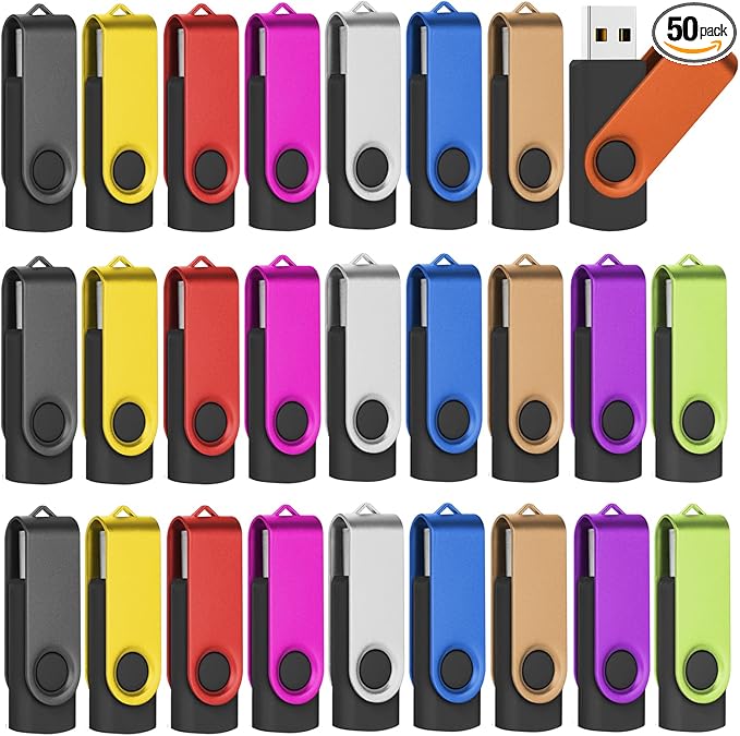 EASTBULL Flash Drives Bulk 16GB USB Thumb Drive 50 Pack USB 2.0 Memory Stick Swivel Pen Drive with Lanyard for Storage and Backup (16GB 50 Colors)
