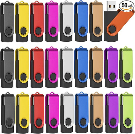 EASTBULL Flash Drives Bulk 16GB USB Thumb Drive 50 Pack USB 2.0 Memory Stick Swivel Pen Drive with Lanyard for Storage and Backup (16GB 50 Colors)