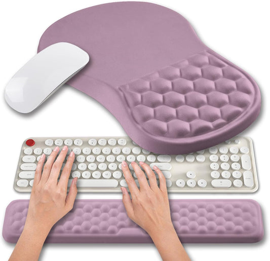 Hokafenle 2 in 1 Ergonomic Mouse Pad Wrist Support & Wrist Rest for Computer Keyboard Set, with Relieve Carpal Tunnel Pain Massage Bulge and Full Memory Gel Design (2In1 Set, Sand Color)